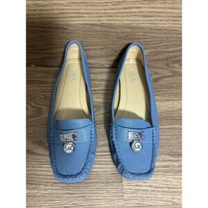 Blueberry Blue Pebbled Leather MICHAEL KORS Hamilton Loafers Flats 8M
